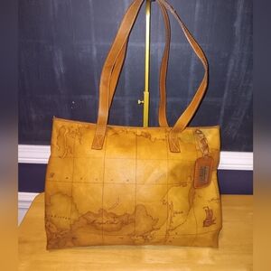 Alviero Martini Brown Map Print Tote Bag